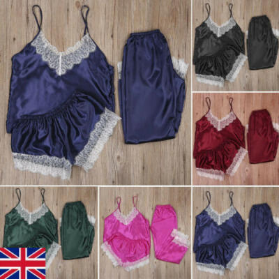 

Womens Pyjamas Set Nightwear Top Shorts Pants Pjs Satin Silk Lace Sleepwear