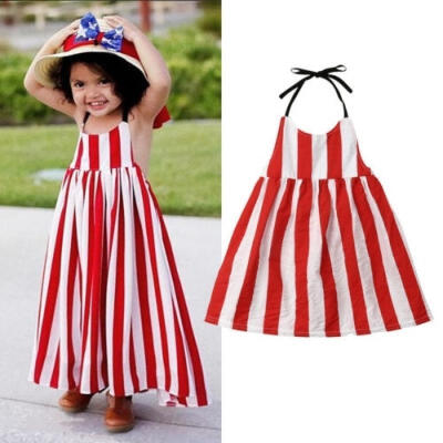 

Toddler Kids Baby Girls Striped Strap Princess Tutu Party Formal Dress Sundress