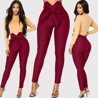

Womens Summer High Waist Pants Sexy Bow Slim Simple Elastic Pants