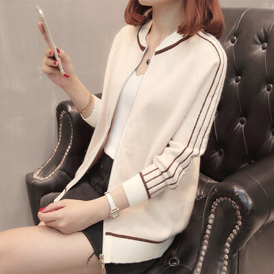 

Fall 2018 new Korean womens round neck long sleeve knitted sweater cardigan short style student jacket sweater