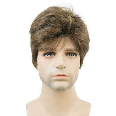 

StrongBeauty Manly Short Brown Mixed Blonde Fluffy Straight Full Bang Capless Heat Resistant Fiber Wig For Men COLOUR CHOICES