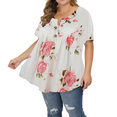 

Starmoon Womens Plus Size Floral Blouses V Neck Button Up Tops Ruffle Short Sleeve Shirt