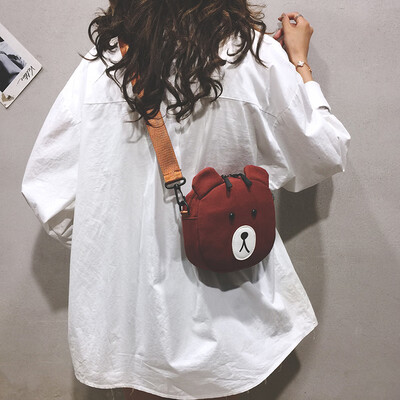 

Mini bag female new 2019 Korean version of the wild girl canvas shoulder Messenger bag cartoon cute bear bag