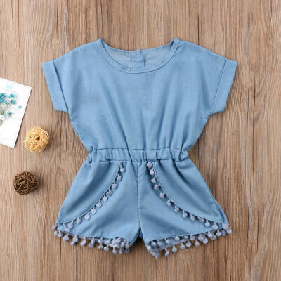 

Toddler Baby Girls Tassel Romper Bodysuit Jumpsuit Playsuit Cotton Clothes Blue