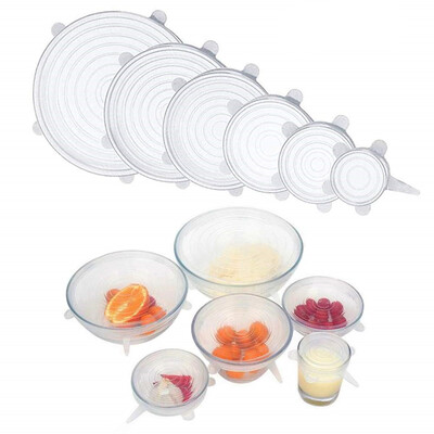 

6PCS Reusable Silicone Stretch Lids Keep Fresh Food Kitchen Storage Wraps Cover