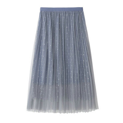 

Roseonmyhand NEW Women Double Layer Pleated Retro Long Dress Elastic Waist Skirt