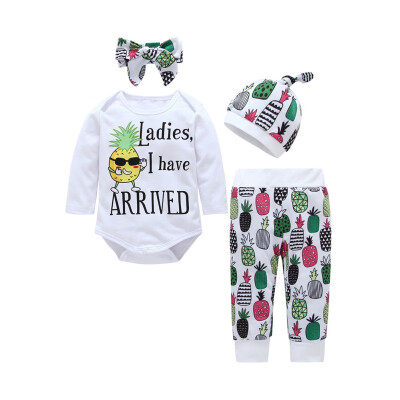 

Baby Clothes Set Boys Girls Long Sleeve Print TopPantHatHairband 4pcs Suit New Autumn Kids Clothes Baby Clothing