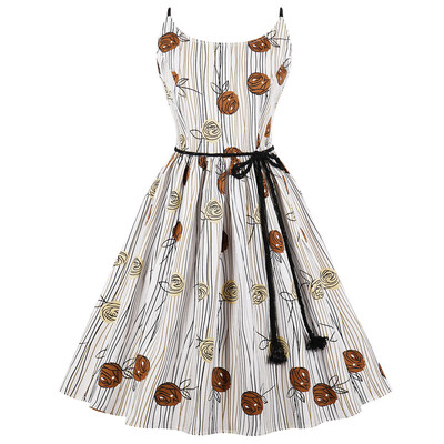

Hepburn Vintage Series Women Dress Spring And Summer Round Neck Floral Printing Design Sleeveless Bandage Corset Dress