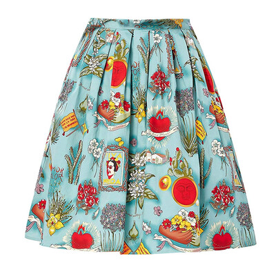 

Roseonmyhand Womens Retro Casual Tutu Waist Skirt Half-Length Print Skirt