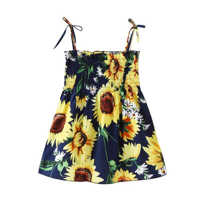 

Cute Floral Print Summer Princess Cotton Dress Kids Girls Sling Dresses