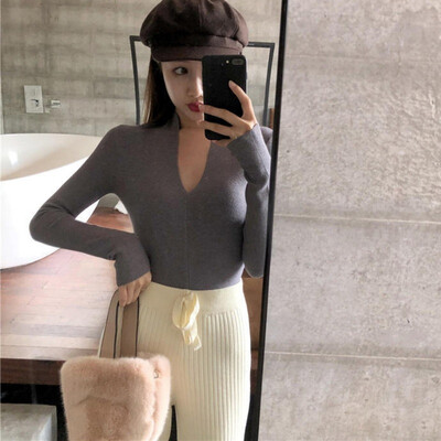 

Sweater Women New Simple V-neck Long-sleeved Womens Thin Sweater Fashion Slim Solid Color Knit Pullover Cardigan Women