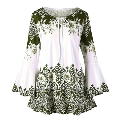 

Nomeni Fashion Womens Plus Size Printed Flare Sleeve Tops Blouses Keyhole T-Shirts