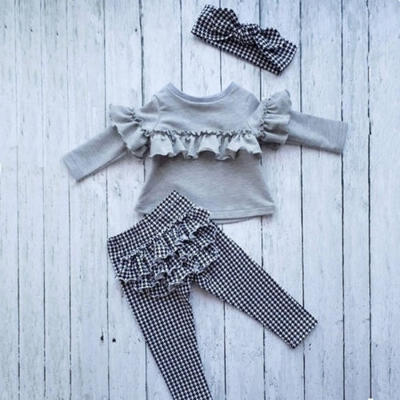 

Kids Baby Girls Ruffle Autumn TopsLong Pants Leggings Outfits Headband Clothes Newborn Set