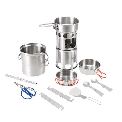 

13Pcs Camping Cookware Mess Kit Outdoor Portable Folding Wood Stove Pot Set Bowls Spoon Fork Cutter Tableware Cooking Set