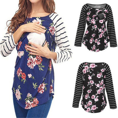 

Maternity Clothes Flower Tops Nursing Breastfeeding T-Shirt For Pregnant Women