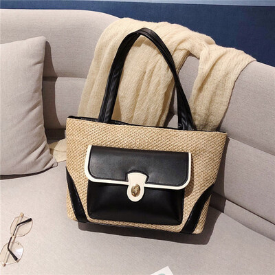 

Bag female new fashion woven contrast color billiard backpack wild retro tote bag tide