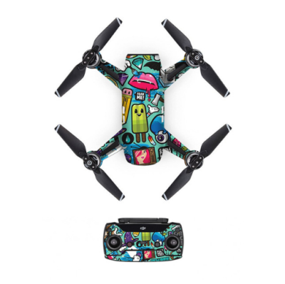 

DJS0032 Lovely Illustration PVC Decal Skin Sticker For DJI Spark Drone body Remote Controllers 3 Battery Protective Cover
