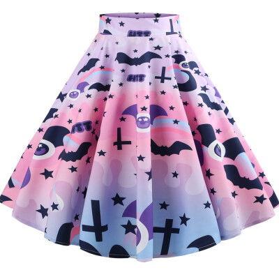 

Roseonmyhand Women Casual Retro Halloween Printing Evening Party Skirt Swing Skirts