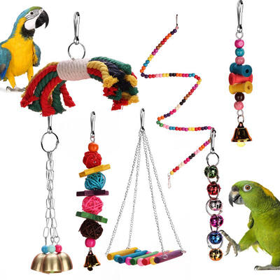 

Greensen 7 pcs set Colorful Hanging Pet Bird Parrot Chew Toy Rattan Ball Swing