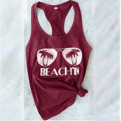 

Nomeni Fashion Beach Print Casual Tank Top Blouse Sleeveless O Neck T-Shirt
