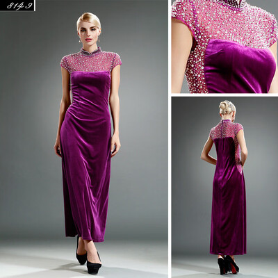 

Watteau Fish Tail Velvet High-End Customized Mermaid Long Red Evening Dress