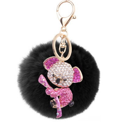 

8cm rex rabbit fur ball alloy diamond koala keychain cartoon couple bag car pendant