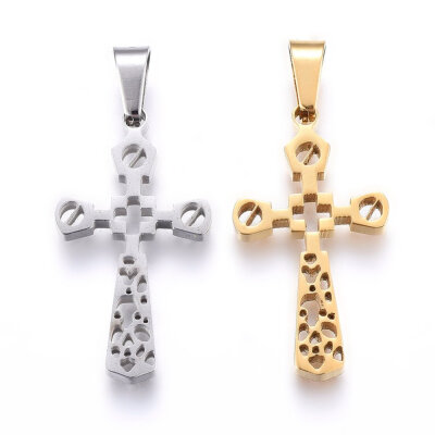 

304 Stainless Steel Pendants with Hollow Cross Mixed Color 29x16x22mm Hole 8x4mm