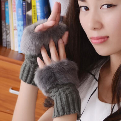 

Women Winter Elegant Mitten Gloves Warm-Keeping Knitting Wool Half Finger Gloves