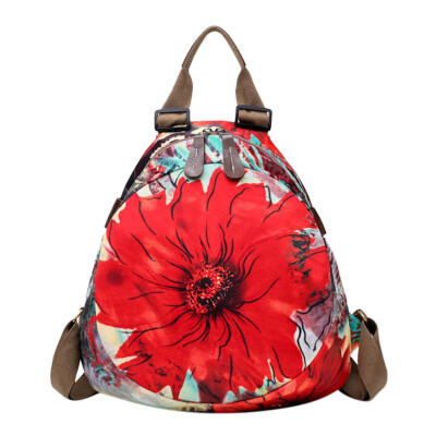 

Chinese Casual Women Flower Print Shoulder Bag Zipper Travel Small Backpack