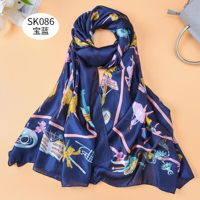 

2018 new simulation silk scarf new silk satin cartoon dancing girl sunscreen beach towel air conditioning shirt female