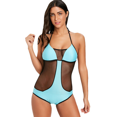 

Two Tone Fishnet Panel One Piece Swimsuit