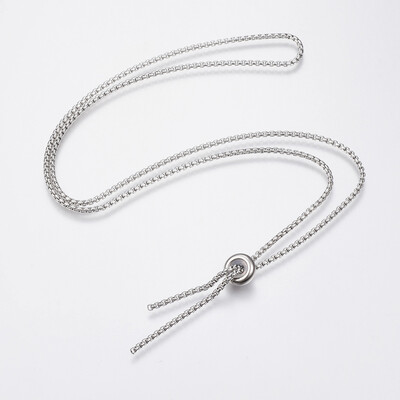 

304 Stainless Steel Box Chain Necklace Making with Slider Stopper Beads Stainless Steel Color 256"65cm 2mm