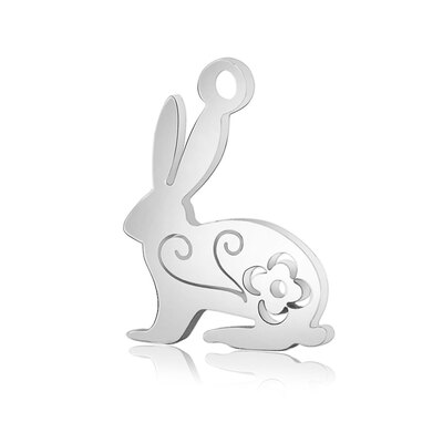 

304 Stainless Steel Pendants Rabbit Stainless Steel Color 16x12x1mm Hole 15mm