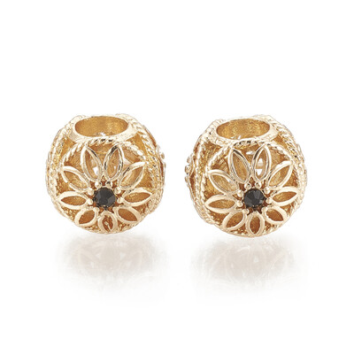 

Alloy European Beads with Rhinestone Hollow Large Hole Beads Rondelle with Flower Golden 12x10mm Hole 5mm