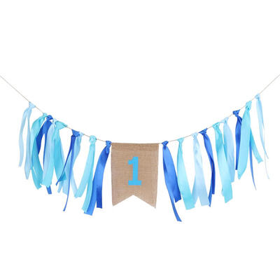 

Baby One Year Old Birthday Ribbon Banner Shower Party Burlap Bunting Decor