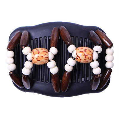 

Retro Wooden Beads Magic Hair Comb Double Row Hairpin Insert Women Hairstyle Clip