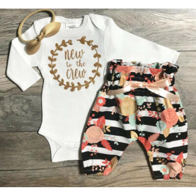 

US Newborn Baby Girl Long Sleeve Romper Bodysuit Flower Leggings Clothes 0-18M