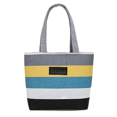 

Fashion Striped Shoulder Handbags Women Canvas Large Capacity Shopping Tote