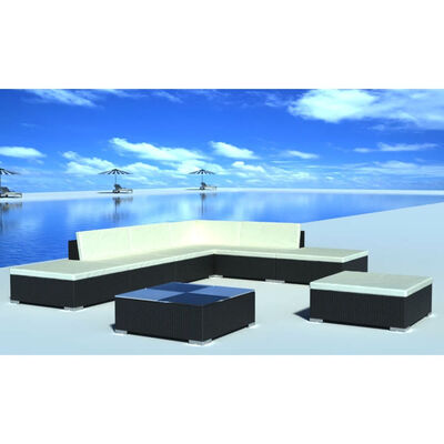 

8 Piece Garden Lounge Set with Cushions Poly Rattan Black