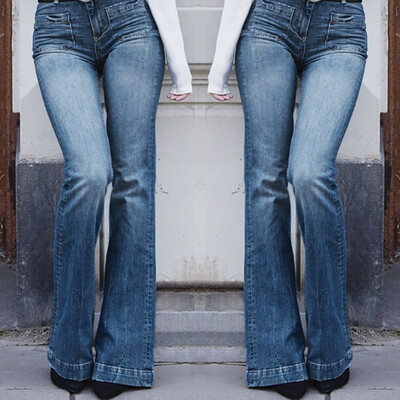 

Tailored Women Autumn Elastic Plus Loose Denim Pocket Casual Boot Cut Pant Jeans