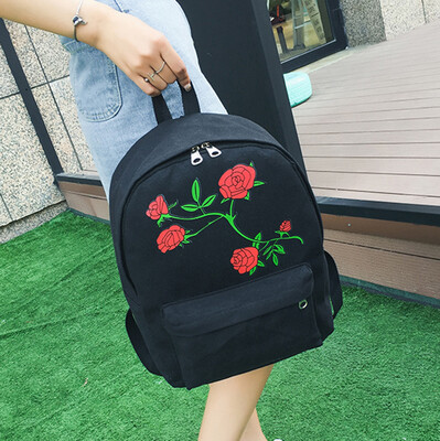 

Tailored Women Girls Embroidery Rose School Bag Travel Backpack Bag Shoulder Bag