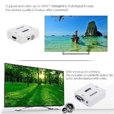 

Full HD 1080p VGA to HD Converter High Definition Conversion Adapter White for PC Notebook HDTV Monitor