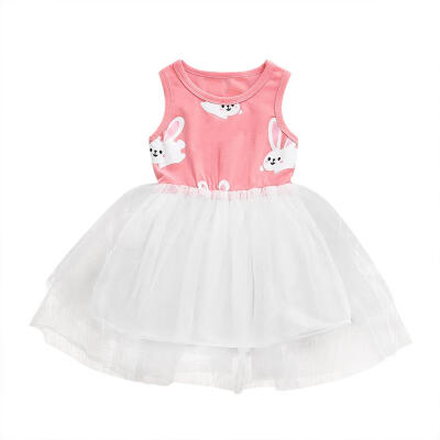 

Baby Rabbit Print Sleeveless Dress Kid Girl O-neck Mesh Tutu Summer Dresses