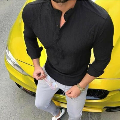 

Fashion Mens Casual Shirts Business Dress T-shirt Long Sleeve Slim Fit Tops