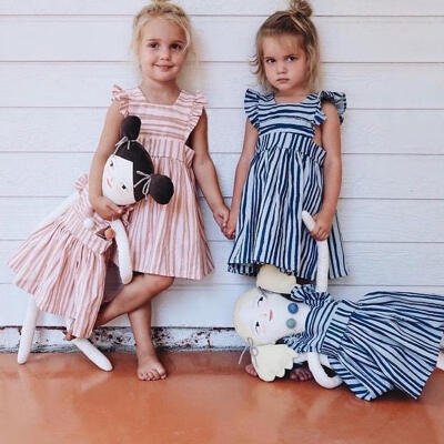 

Fashion Newborn Baby Girls Sister Matching Clothes Striped Dress Party Dresses Casual Sundress