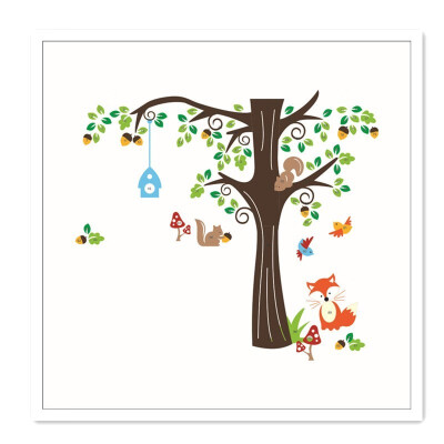 

Removable wall stickers childrens room decoration stickers forest fox squirrel mushroom animal wall stickers