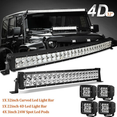 

30Inch Curved LED Light Bar 32 22in 4" Pods Offroad Truck SUV 4WD Marine ATV