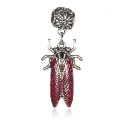 

Alloy Enamel European Dangle Pendants with Alloy Scarf Bail Bead Hanger Links Cicada Antique Silver Red 46mm Hole 5mm