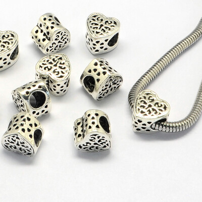 

Alloy European Beads Large Hole Beads Heart Hollow Antique Silver 105x105x8mm Hole 5mm