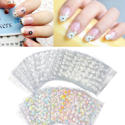 

〖Follure〗50pcs Flower 3D Nail Art Stickers Decals Manicure GoldSilver Decoration Tips